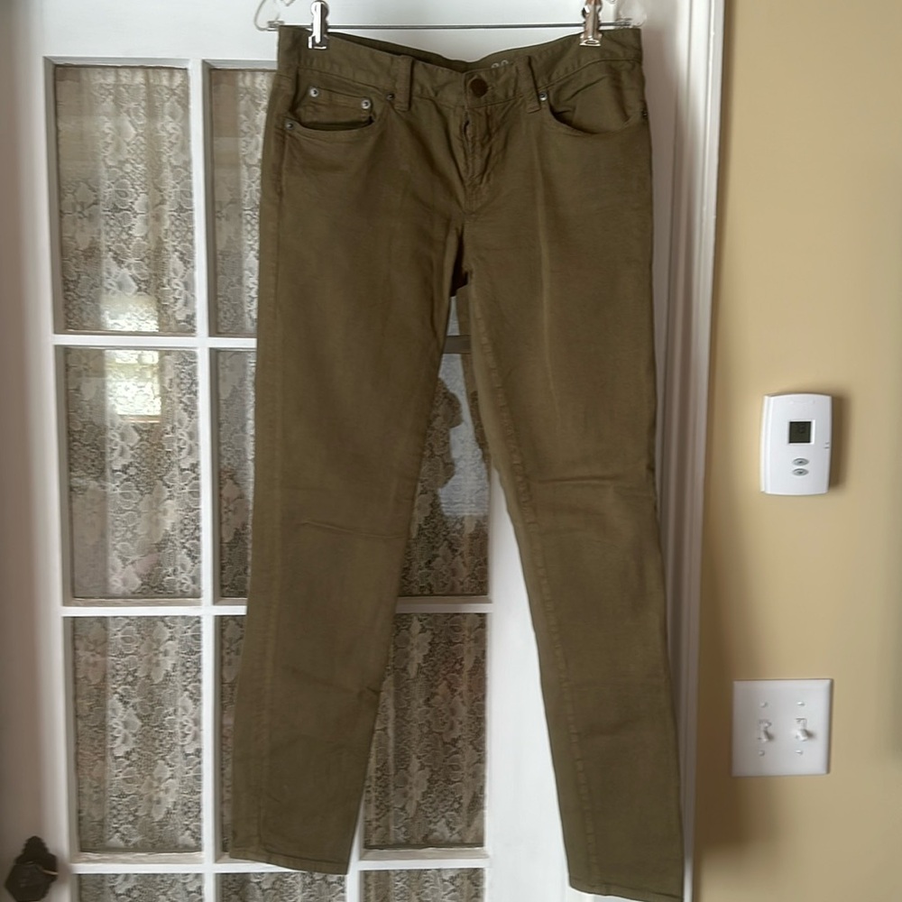 J Crew army green olive toothpick skinny jeans.  Size 30 T